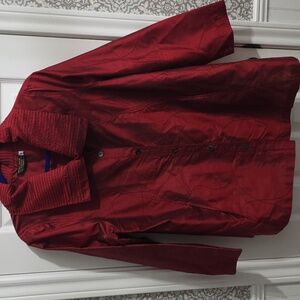Sumac Design 100% Silk Red Collared Button Down Lightweight Jacket Blouse Medium